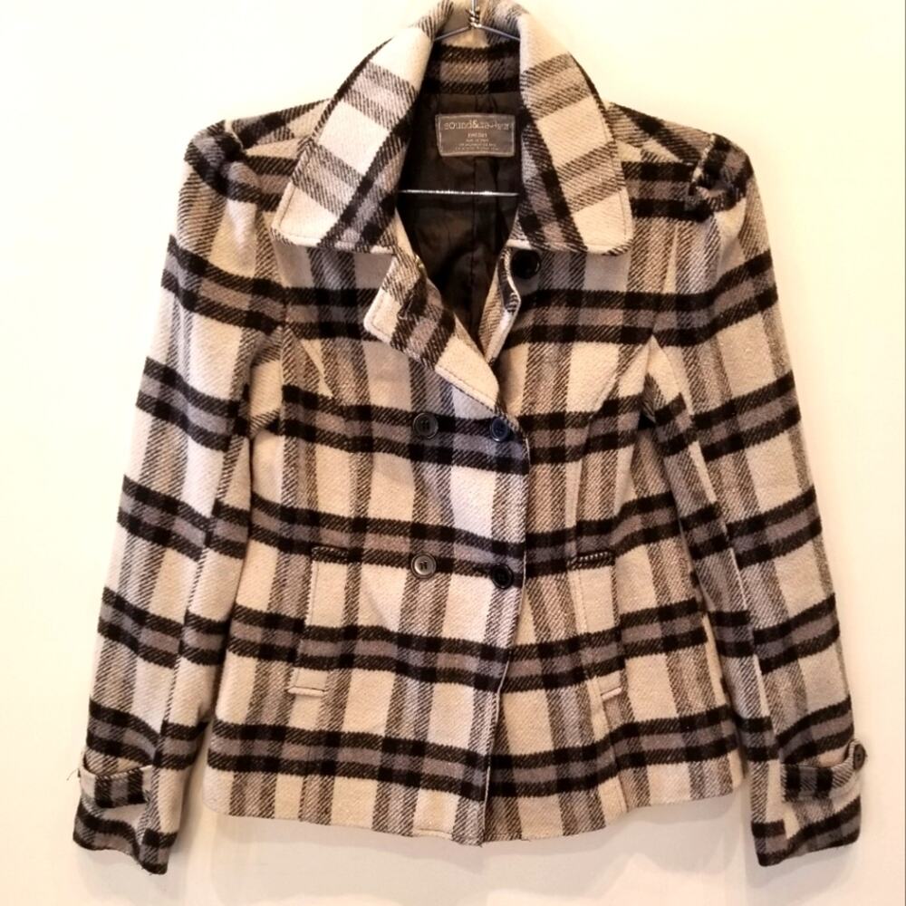 Sound & Matter Black & Gray Check Wool Blend Winter Jacket Size M
